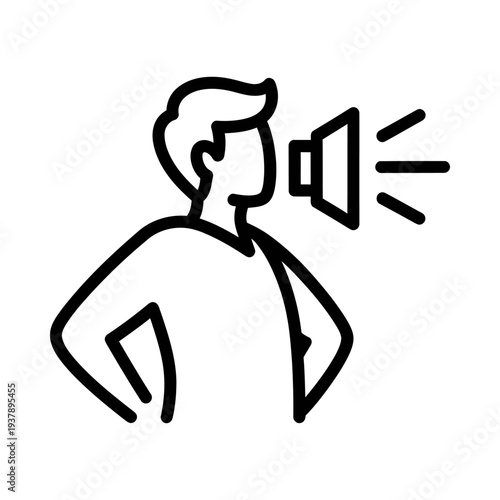 Person shouting loudly into a bullhorn megaphone amplifying voice with bold communication isolated on a plain background in minimalist style emphasizing announcement and public