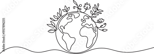 Earth day line art illustration, environment day line art vector illustration.one line vector illustration with out background