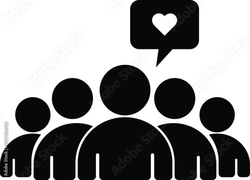 Group of people with heart speech bubble, love and care concept
