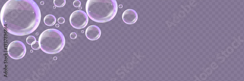 Colorful soap bubbles on a transparent background. Bright, dreamy bubbles with a rainbow gradient effect. Realistic soap bubble element vector set. Vector