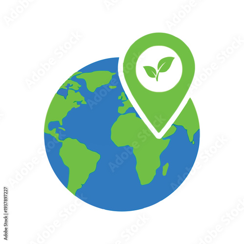 Earth Day vector illustration with green eco pin and globe for environmental awareness