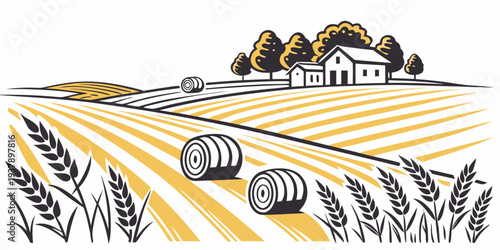 A picturesque countryside landscape with a winding road and quaint houses Vector