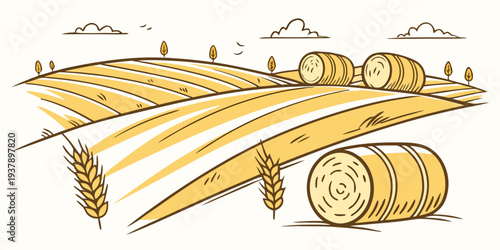 A variety of wooden instruments and coins displayed on a table. Vector