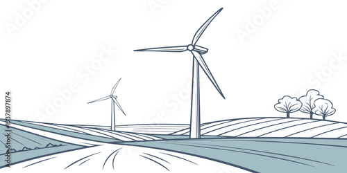 Wind turbines generating electricity on a wind farm near the sea Vector