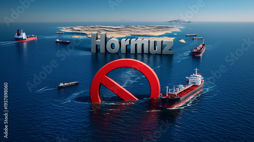 Hormuz Strait: A symbolic illustration depicting the Hormuz Strait with several tanker vessels navigating the waters, emphasizing its strategic importance and the challenges faced within the region.