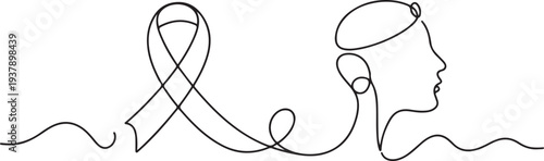 One continuous line drawing of head and neck cancer awareness month with white background. Awareness ribbon design in simple linear style.one line vector illustration with out background
