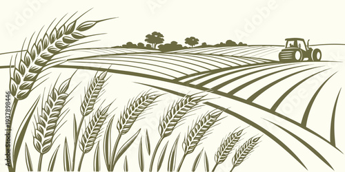 A serene landscape of rolling hills with scattered trees and a winding path Vector