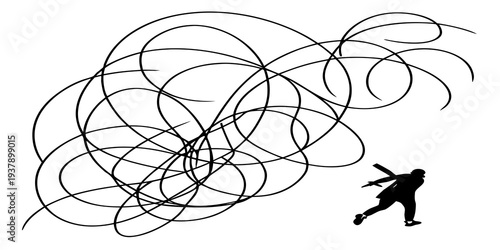 A complex and intricate black and white line drawing of a person with long hair. Vector