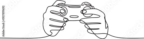 Set continuous one line drawing of hands holding game controller. Technology, gaming, cyber sport concept.one line vector illustration with out background