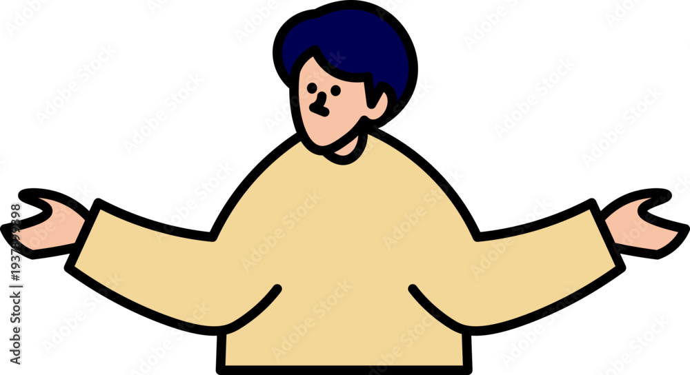 Fototapeta premium Friendly person with open arms in casual yellow sweater