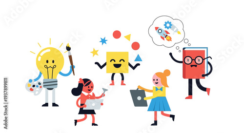 Creative People Working Together with Robots and Ideas in a Collaborative Environment from a Front View