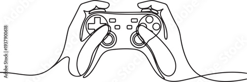 Set continuous one line drawing of hands holding game controller. Technology, gaming, cyber sport concept.one line vector illustration with out background