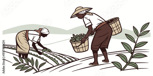 A group of birds are working together to plant seeds in a field. Vector