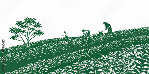 A serene landscape of rolling hills dotted with sparse trees under a clear sky Vector