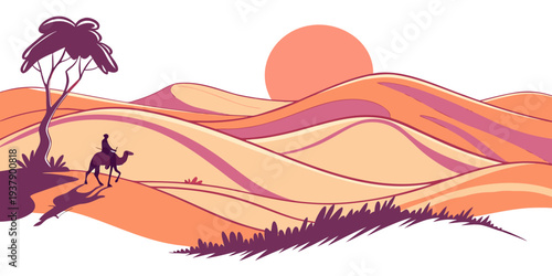 Ancient egyptian landscape with pyramids and camels in the distance Vector