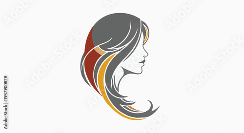 Vector illustration of a womans head with long hair in profile view with colorful accents