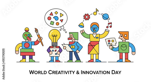 Creative people working together on innovative ideas for World Creativity and Innovation Day celebration illustration