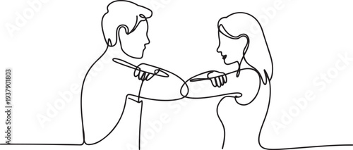 Two people male and female elbow bumping to prevent virus infection. Continuous one line drawing. Editable stroke