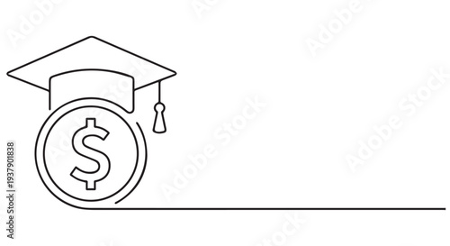 Graduation cap on dollar coin symbolizing education investment and financial burden of college tuition fees.