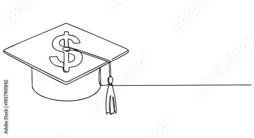A graduation cap with a dollar sign on it, symbolizing the cost of education and student loans.