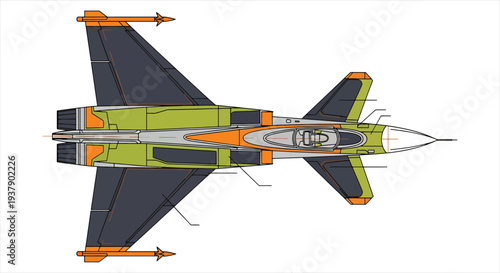 Fighter Jet Blueprint – Military Aircraft Aerospace Engineering CAD Technical Drawing