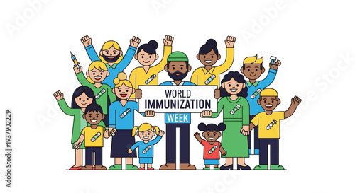 Diverse group of people celebrating World Immunization Week together