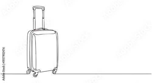 A single line drawing of a suitcase on wheels, isolated on a Transparent Background, symbolizing travel and adventure.