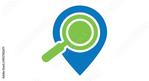 Stylized logo of a magnifying glass on a location pin, isolated on Transparent Background