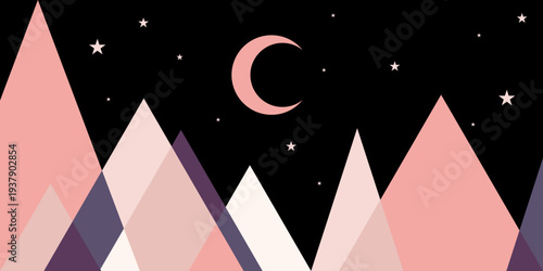 mountain landscape and moon geometric abstract background