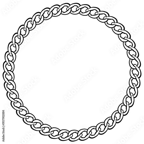 Linked Steel Chain Ring Isolated Circle Frame Symbol of Strength and Connection Vector Graphic