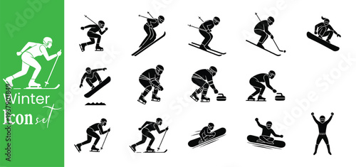 Winter Sports and Seasonal Athletic Activity Icon Set