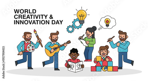 Creative people engaging in various artistic activities and brainstorming ideas together in a vibrant environment