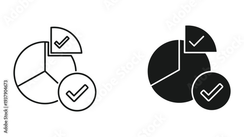 Pie Chart with Checkmark Icons - Data Analysis and Success Icons