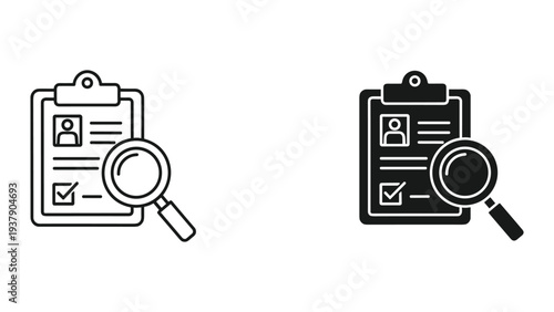 Clipboard with Profile and Magnifying Glass Icon: Search, Research, Resume, or Document Analysis