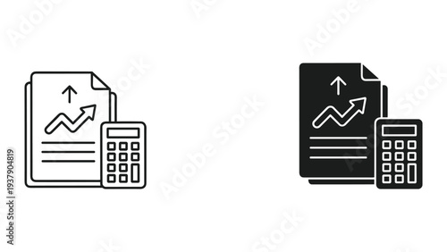 Financial Document with Upward Trend Graph and Calculator Icon, Business Growth and Analysis Concept