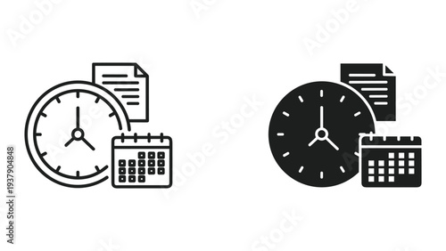 Time Management Icons: Clock, Calendar, and Document Symbols for Planning and Organization