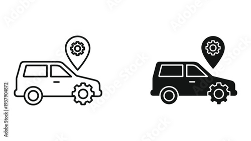 Car Repair Service Location Icon with Gear and Pin for Mechanic and Automotive Industry
