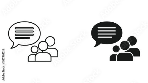 Group Chat Icon: Speech Bubble with People Icons in Black Outline and Solid Fill