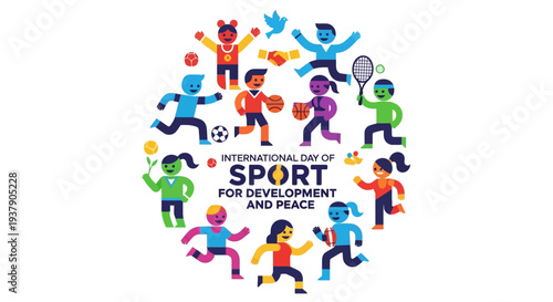 Vibrant illustration of diverse people engaging in various sports activities celebrating International Day of Sport for Development and Peace