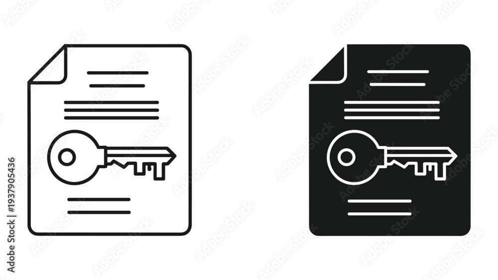 Obraz premium Document with Key Icon - Access, Security, Contract, Legal, and Information Concepts