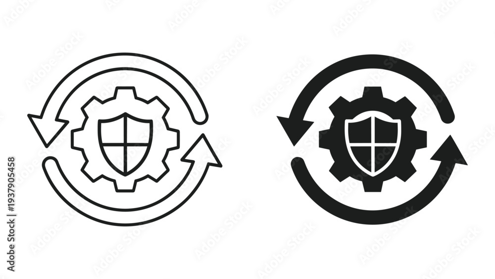 Obraz premium Gear with Shield and Circular Arrows Icon - Security System Update and Process