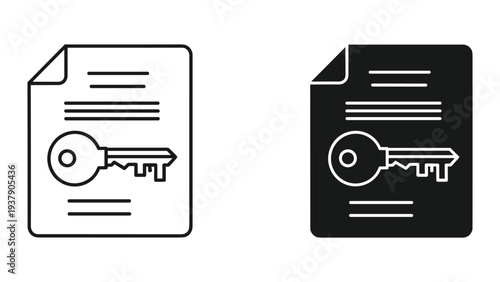 Document with Key Icon - Access, Security, Contract, Legal, and Information Concepts