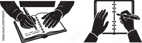 Hands Writing with Fountain Pen in Journal, Top-Down Mindfulness Silhouette