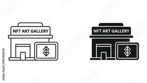 NFT Art Gallery Icon - Building Facade with Digital Art Display