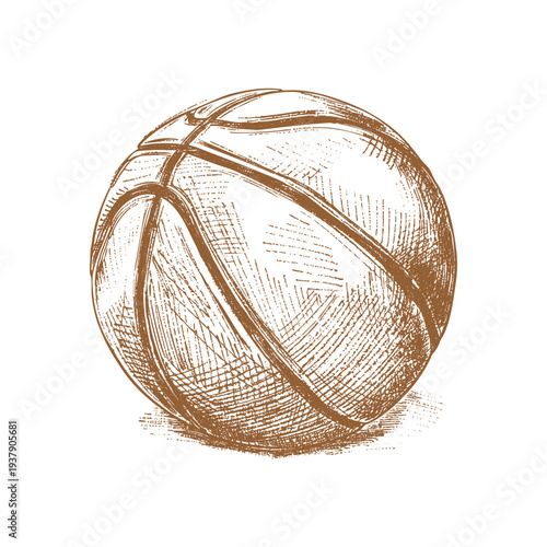Basketball Ball Retro Engraving Vector Illustration in Urban Ink Sketch Drawing Style. Perfect for sports branding, streetwear graphics, basketball posters, team identity, and active lifestyle project
