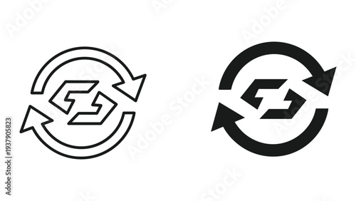Recycle Symbol with Arrows and Abstract Shape, Line and Filled Icons