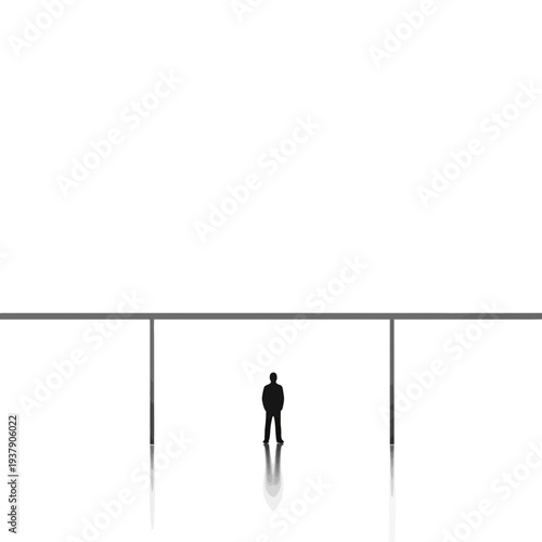 Conceptual silhouette of an individual at a crossroads, framed by a minimalist structure, representing personal choice, future paths, and the solitude of decision