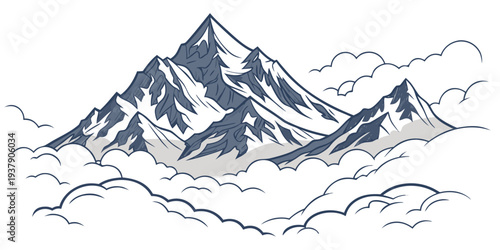 Majestic snow-covered mountains with a clear blue sky and white clouds Vector