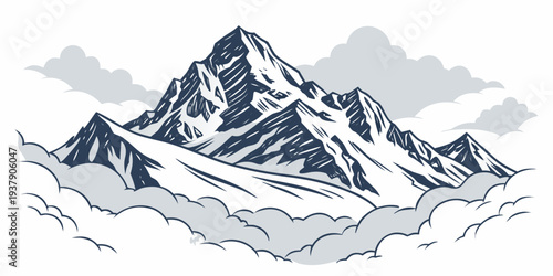 Majestic snow-covered mountain peak with rugged terrain and icy ridges Vector