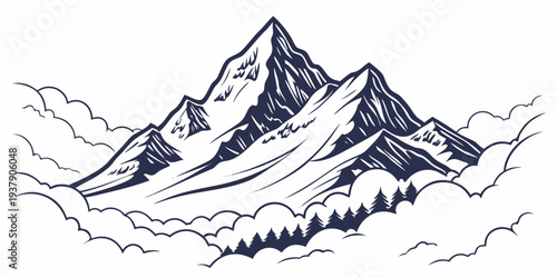 Majestic mountain range with snow-capped peaks and flowing water streams Vector